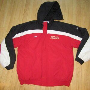 VTG NFL PRO LINE REEBOK JACKET/KANSAS CITY/KC CHIEFS/HOOD/FULL ZIP/SIZE XL!